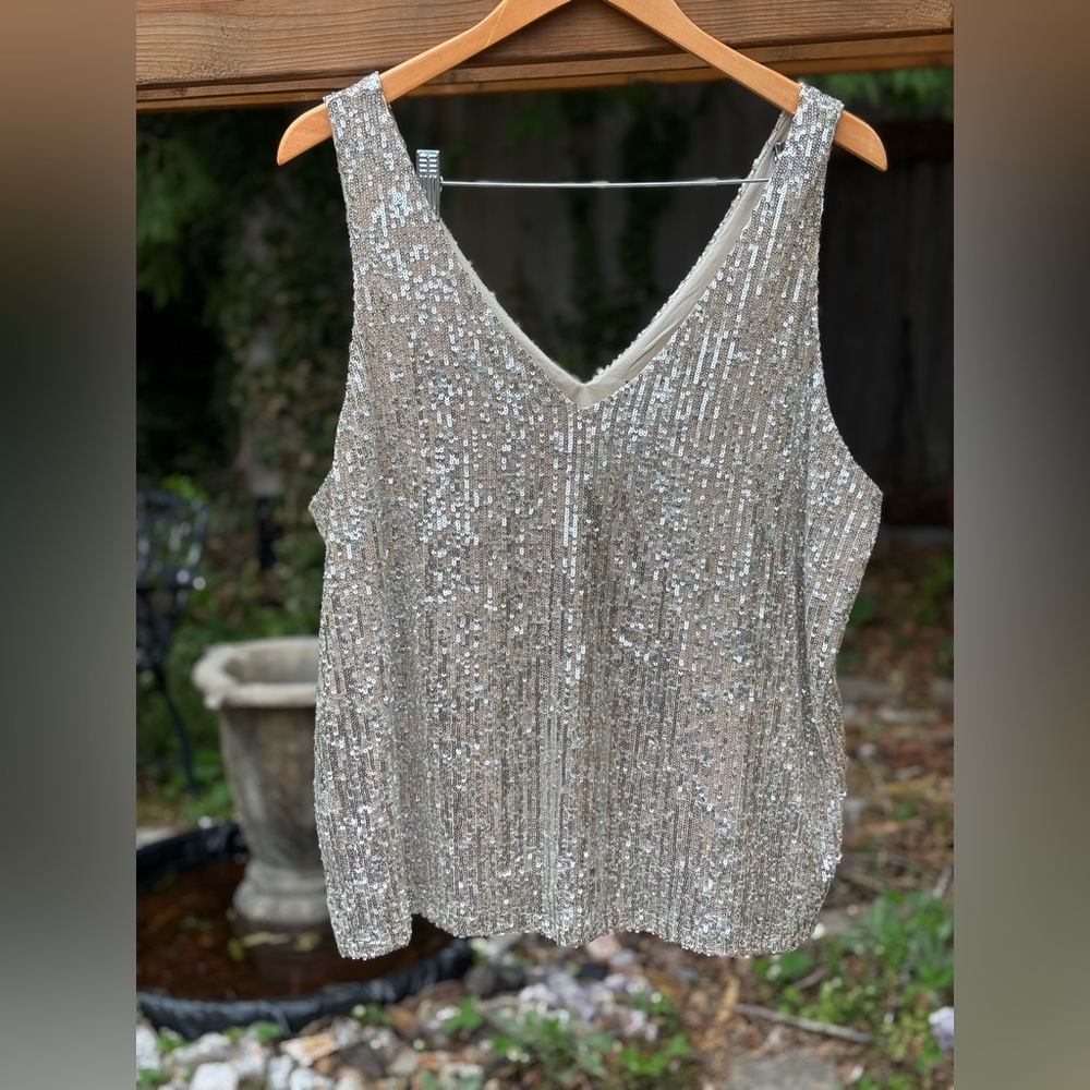 Silver Sequin Sleeveless Top, glittery top, shiny tank top 
Plus size Cami,